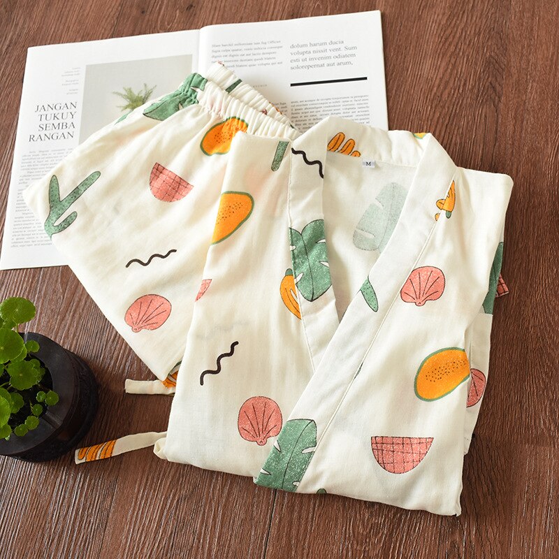 2PCS Japanese Lover Clothing Set Kawaii Cat Printed Kimono Yukata Steaming Wear Pajamas Man Woman Bathrobe Nightgown Japan