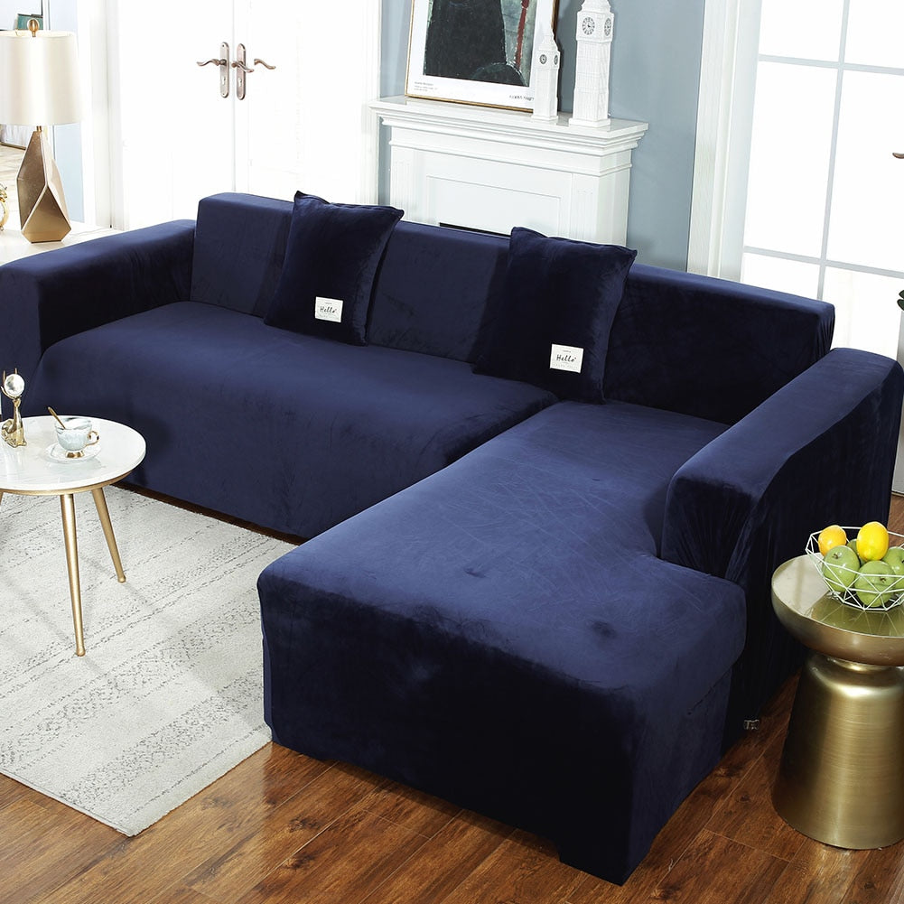 2022 Velvet L Shaped Sofa Cover For Living Room Elastic Furniture Couch Slipcover Chaise Longue Corner Sofa Covers Stretchable