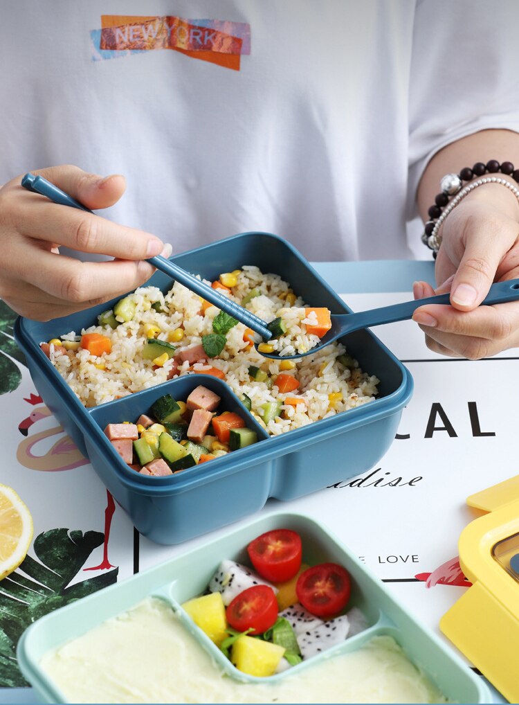 850ml/1100ml Portable Lunch Box Food Container Microwave Oven Lunch Bento Boxes Lunchbox With Cutlery Sets
