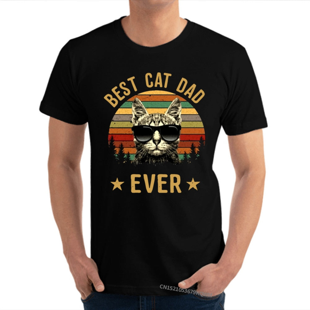 Best Cat Dad Ever Cat Daddy Vintage T Shirts Lover Father Camisa 100% Premium Cotton Funny Cat Best Birthday Tshirt for Men