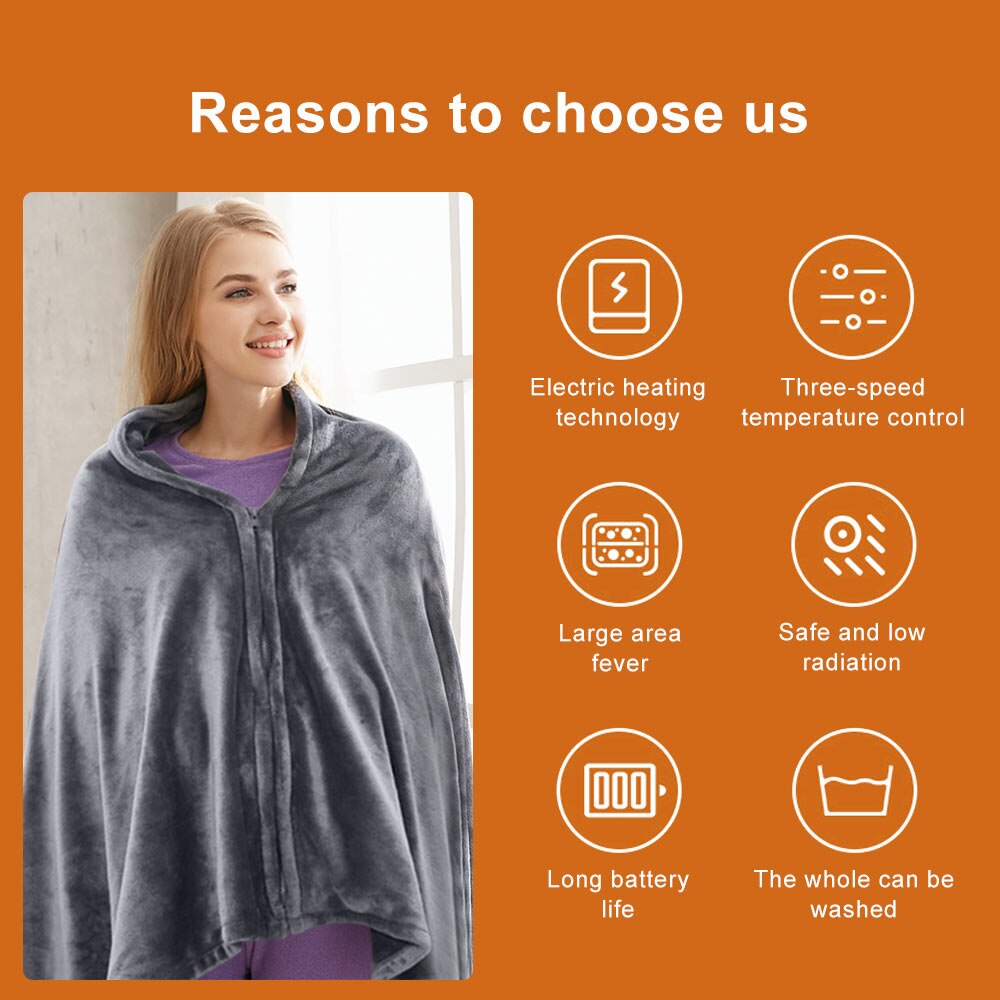 Winter Electric Blanket USB Heated Warm Shawl Heating Cold Protection Keep Warm Coral Flannel Heated Blanket Outdoor Office Home