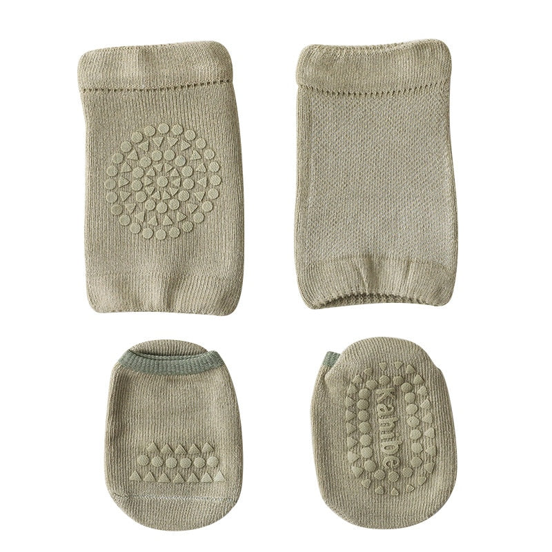 Baby Crawling Knee Pads Socks Set Spring Autumn Infant Floor Anti Slip Sock Knee Protector for Girl Boy Solid Color Toddler Item