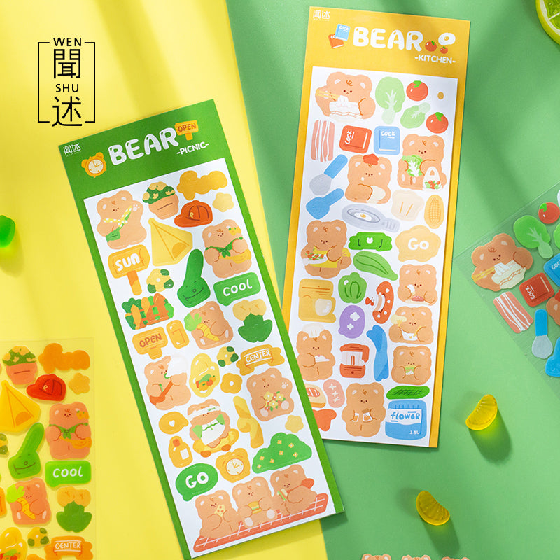 Bear Daily Series Hand-Painted Stickers Cartoon Material Stickers Children's Cute Decorative Small Patterns