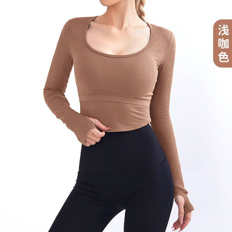 Lulu Yoga Clothes with Chest Pad Women's 2023 New Arrived Fancy Sports Top Short Sleeve Professional Running Workout T-shirt