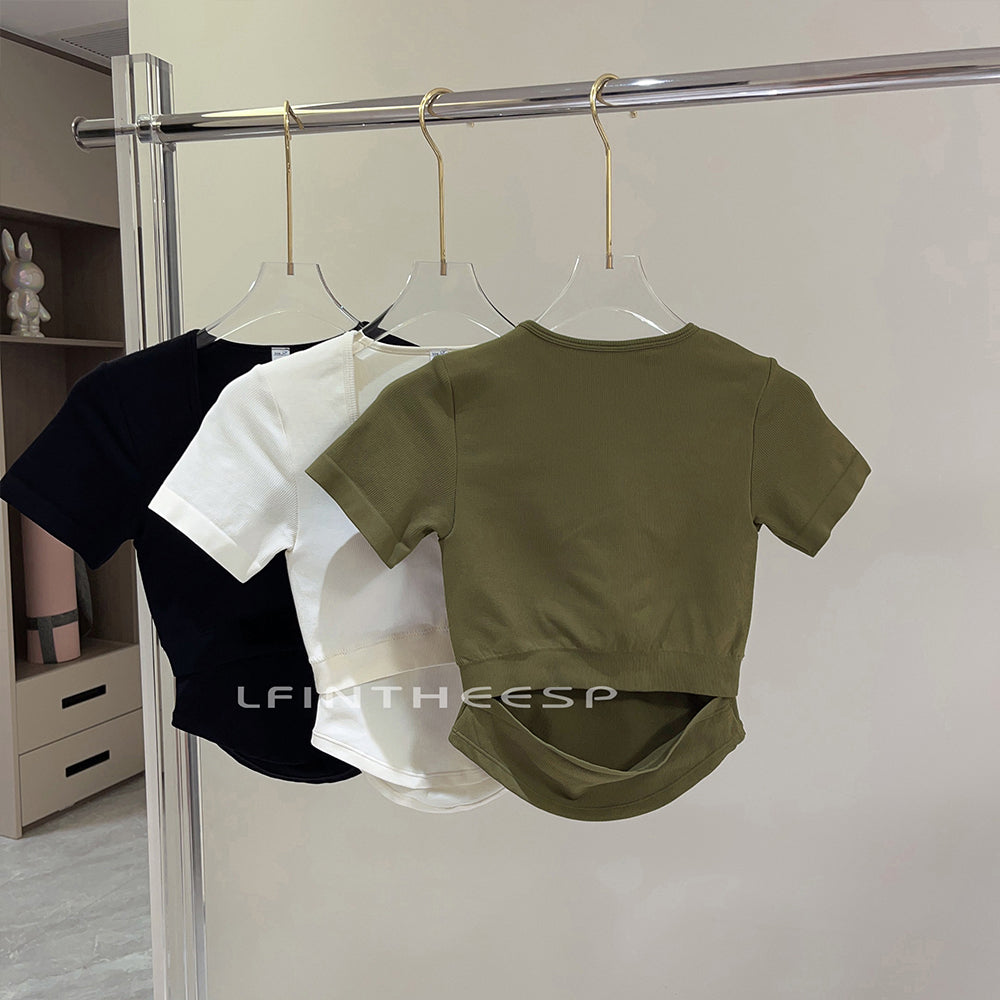 Lulu Yoga Clothes with Chest Pad Women's 2023 New Arrived Fancy Sports Top Short Sleeve Professional Running Workout T-shirt