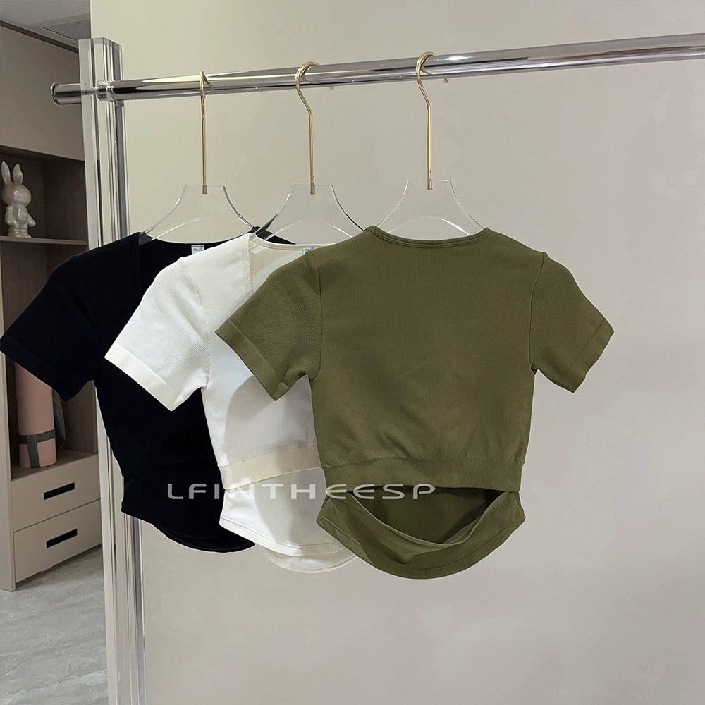 Lulu Yoga Clothes with Chest Pad Women's 2023 New Arrived Fancy Sports Top Short Sleeve Professional Running Workout T-shirt