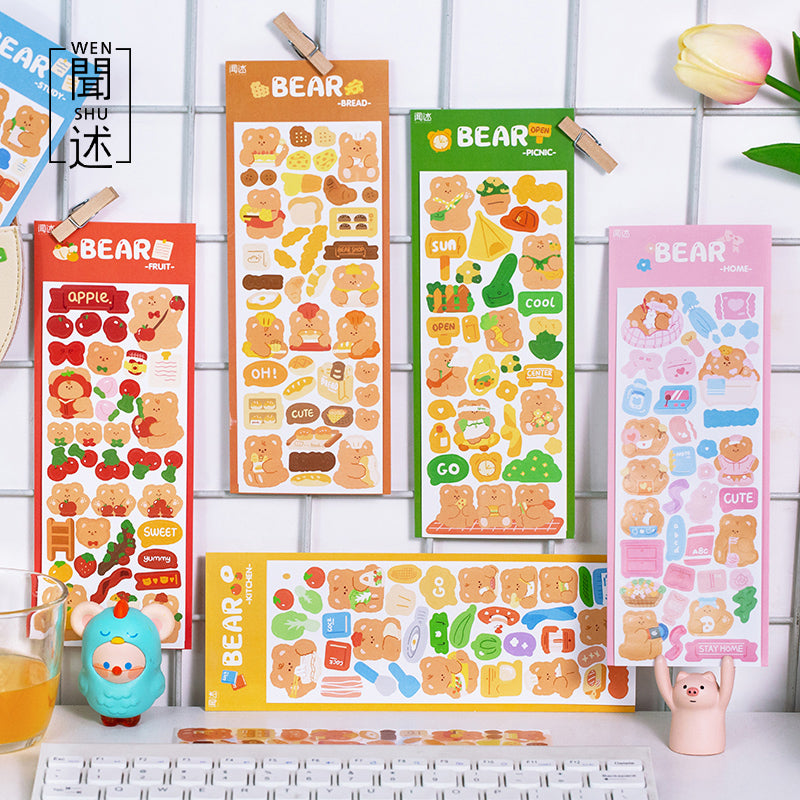 Bear Daily Series Hand-Painted Stickers Cartoon Material Stickers Children's Cute Decorative Small Patterns