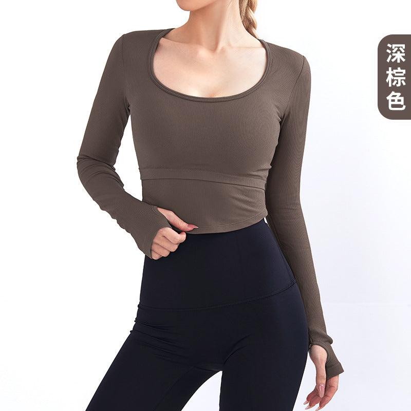 Lulu Yoga Clothes with Chest Pad Women's 2023 New Arrived Fancy Sports Top Short Sleeve Professional Running Workout T-shirt