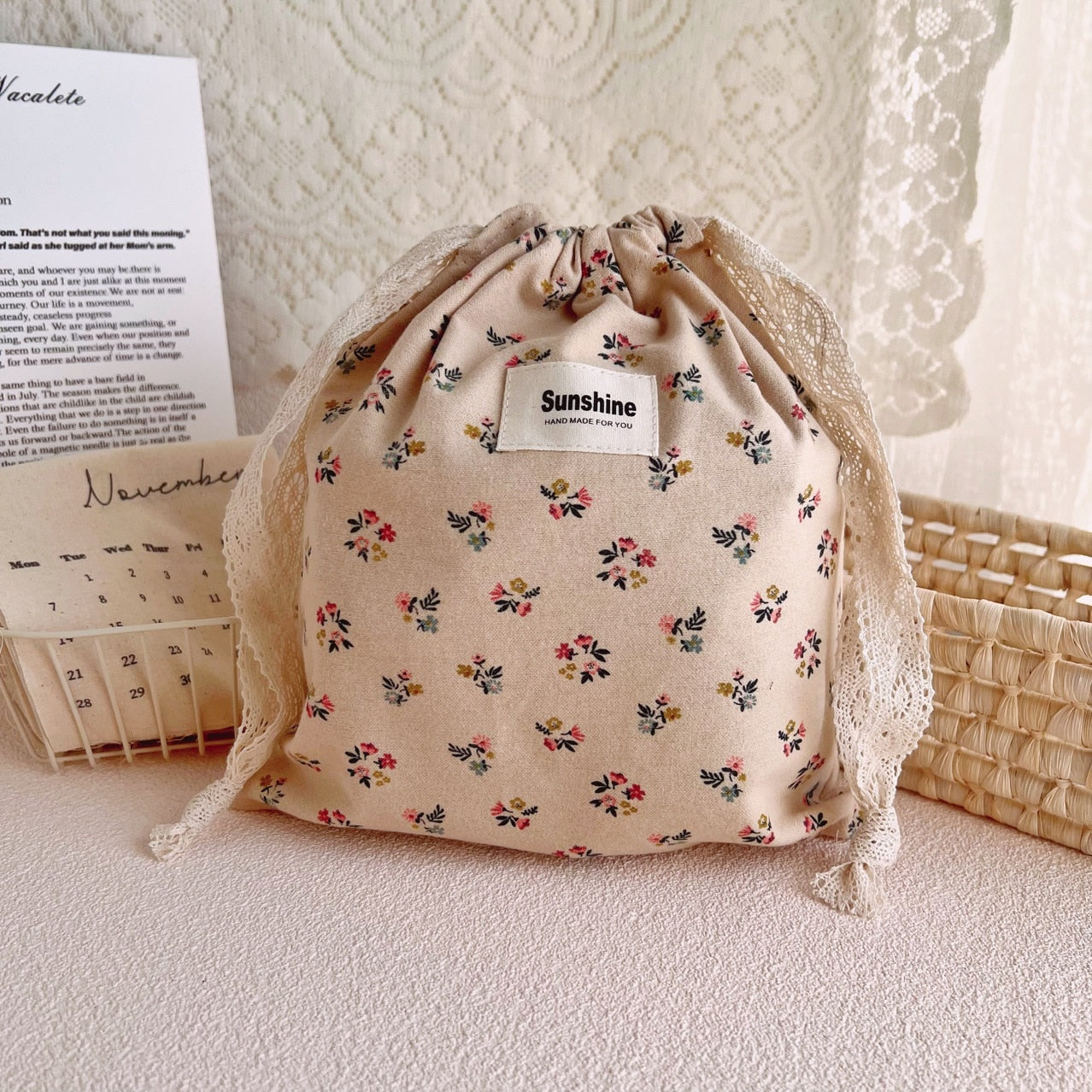 Printed Flower Mommy Bag Baby Diaper Bag Cotton Nappy String Pocket Stroller Carry Pack Travel Outdoor Diaper Storage Bag