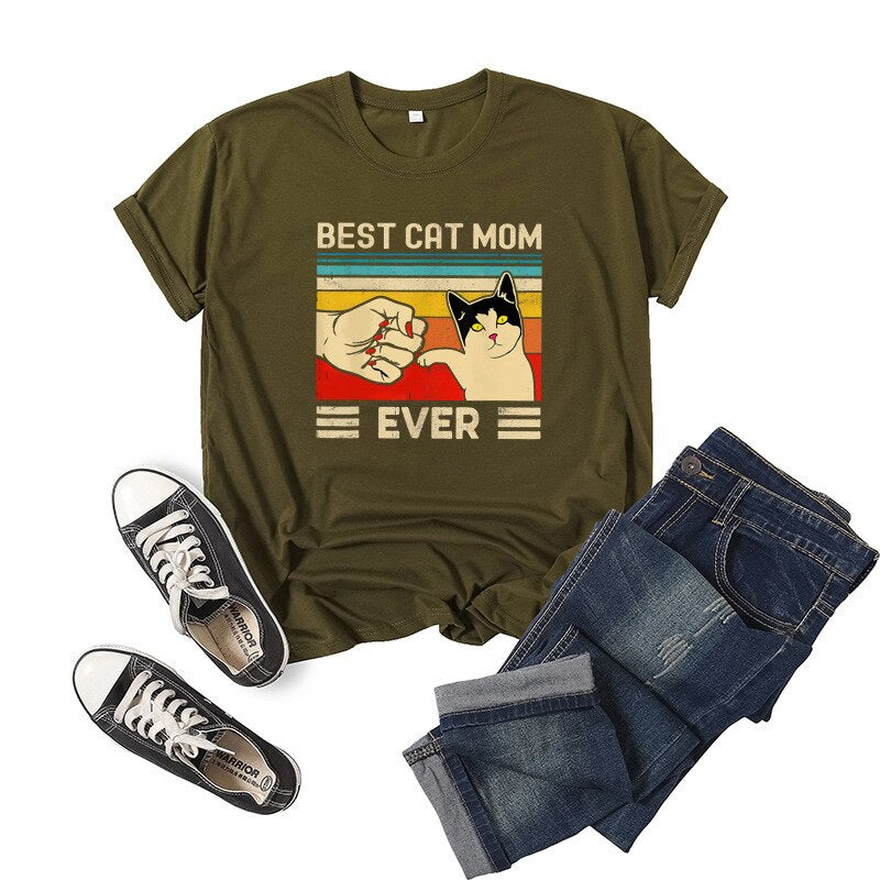 Best cat mom ever Letter Print Women T Shirt Short Sleeve ONeck Loose Women Tshirt Ladies Tee Shirt Tops Clothes Camisetas Mujer