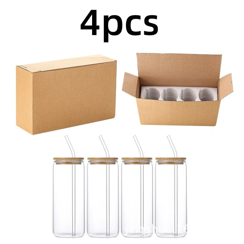 4pcs/set High Borosilicate Glass Water Cup 21.3oz Reusable Drinking Cups Ice Coffee Boba Bottle for Restaurant Travel Bottles