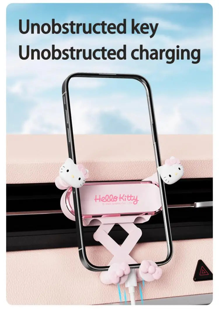 Sanrio Hello Kitty Car Phone Holder for Bracket Gps Stand Cartoon Anti-Skidding Shockproof Rotatable Support Mobile Accessories