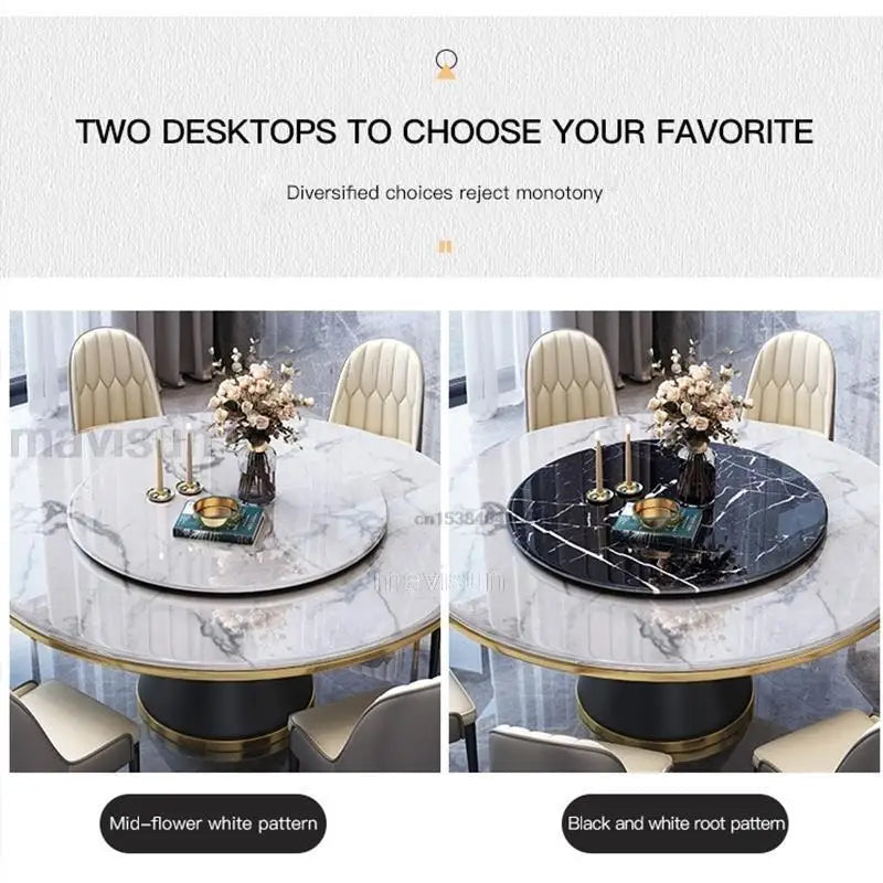 Light Luxury Marble Dining Table And Chair Combination Modern Minimalist Small Apartment Round Dining Table With Turntable