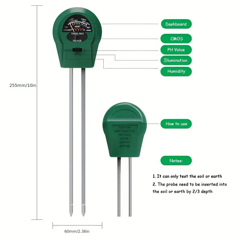 3 in 1 Soil PH Meter Flower Pot Hygrometer Soil Tester Plants Growth Moisture Light Intensity Meter Instrument Garden Plant Tool
