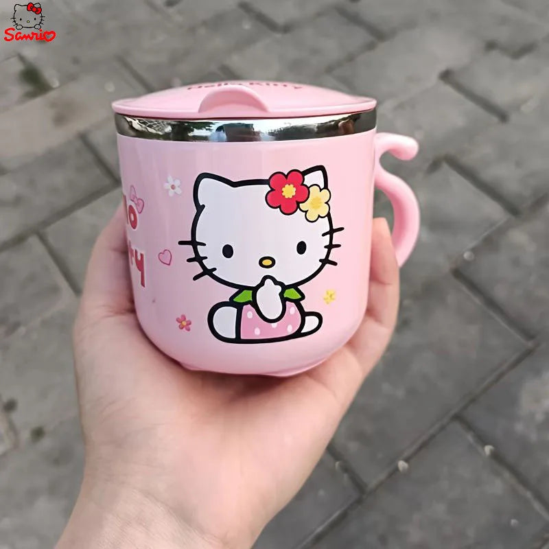 1pc Sanrio Hello Kitty Stainless steel Insulated Water cup Cartoon Double Insulated Anti-Scalding Cup with Lid and Handle