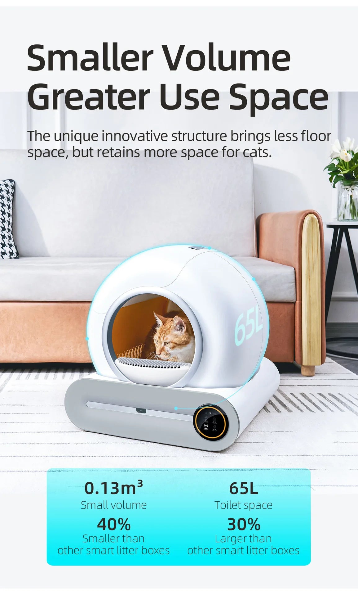 【English Version】Tonepie 65L Automatic Smart Cat Litter Box Self Cleaning Fully Enclosed Cat Litter Box Pet Toilet Litter Tray