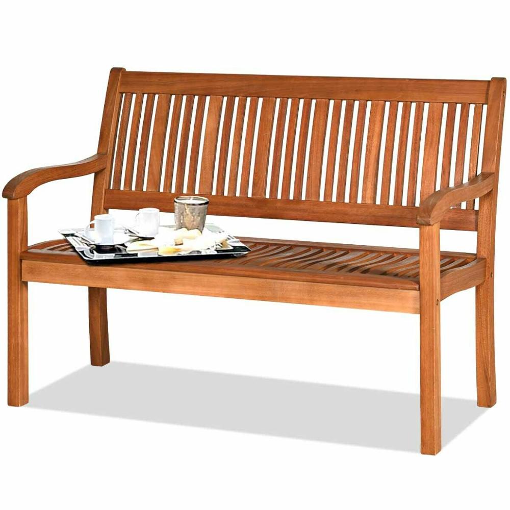 50" Two Person Outdoor Garden Bench Loveseat Porch Chair Solid Wood W/Armrest HW63888