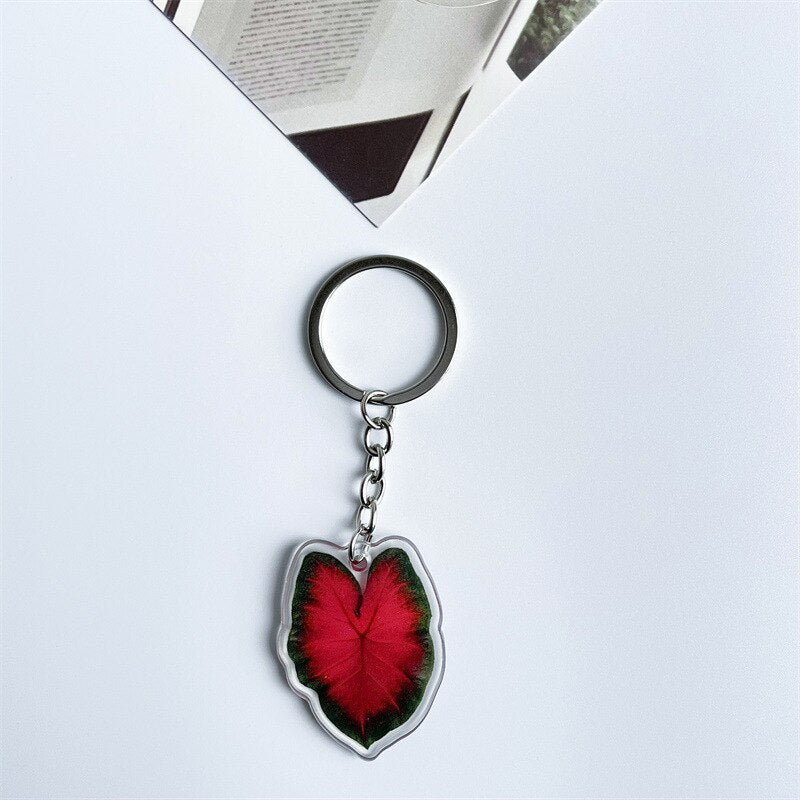 Rare Plant Acrylic Leaf Keychain Adasonii Leaf Foliage Key Chain Anthurium Plant Mom Gift Accessories for Car Keys Bag Charm