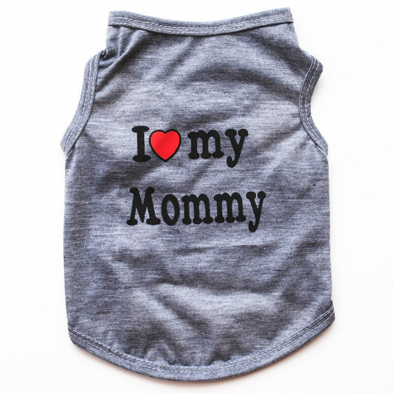 Cute Cotton Pet Clothes For Bichon Teddy Chiuaua Pink Black Bue Classic Love Mommy Daddy Pattern Dogs Vest T-Shirt Product