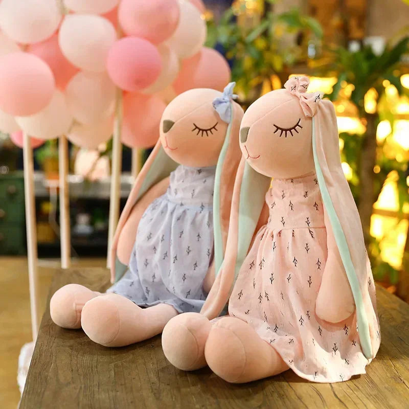 New 35cm Long Ears Cute Rabbit with Bow Doll Baby Soft Plush Toy Sleeping Stuffed Animal Baby Appease Gift for Infants Doll