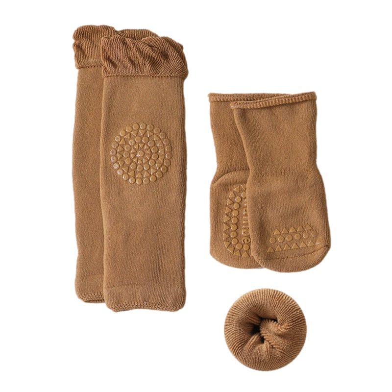 Baby Crawling Knee Pads Socks Set Spring Autumn Infant Floor Anti Slip Sock Knee Protector for Girl Boy Solid Color Toddler Item