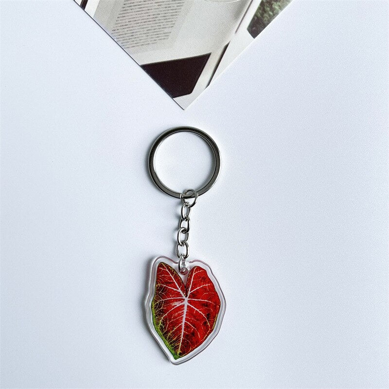 Rare Plant Acrylic Leaf Keychain Adasonii Leaf Foliage Key Chain Anthurium Plant Mom Gift Accessories for Car Keys Bag Charm