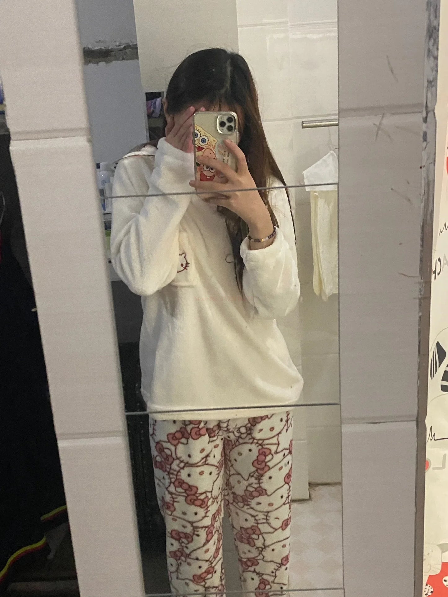 hot Sanrio Cartoon Japanese Hello Kitty Stuff Pajamas Female Flannel Winter The New Plus Thicken Velvet Sweet Keep Warm Pajamas