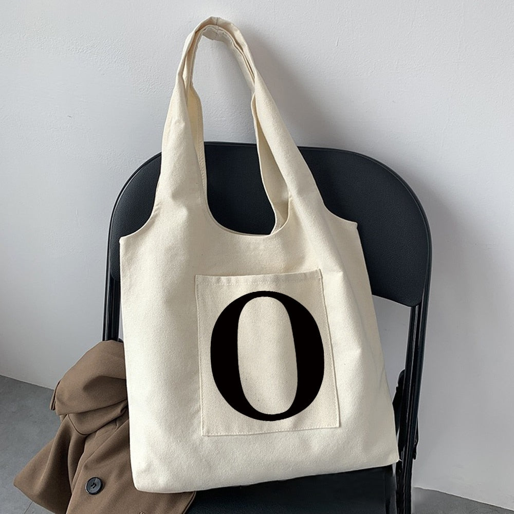 Women Fashion Shopping Bag Street Casual Hobo Commuter Bag Initial Name Graphic Print Beige Ladies Tote Bag Canvas Repeatable