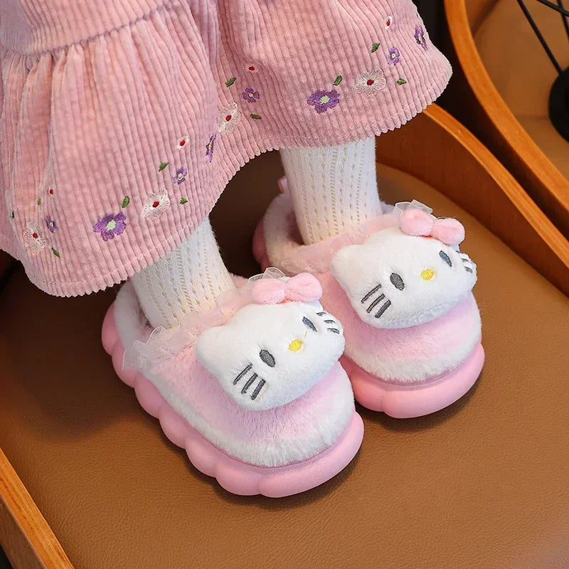 2024 New Winter Warm Cute Cartoon Indoor Mule Soft Non-slip Fluffy Slippers For Kids Teen Boys Girls Children Home Cotton Shoes