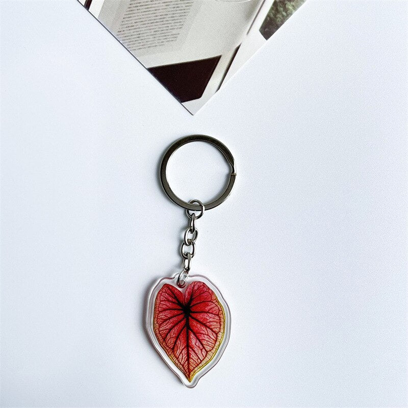 Rare Plant Acrylic Leaf Keychain Adasonii Leaf Foliage Key Chain Anthurium Plant Mom Gift Accessories for Car Keys Bag Charm