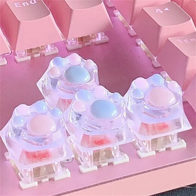 Novelty Cat Paws Pad Resin Keycaps Gaming Mechanical Keyboard Transparent Backlight RGB Cute Keycap Clear Light Through ESC WASD