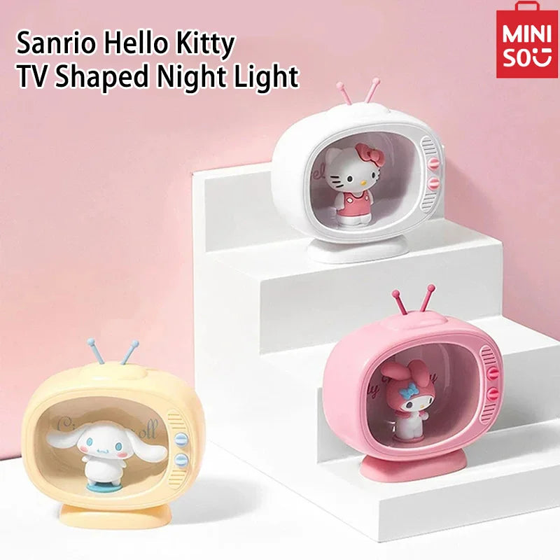 MINISO Sanrio Mini TV Nightlight Hello Kitty Sleep Light Kawaii Sleep Light Desktop TV Model Decoration Anime Collectible Dolls
