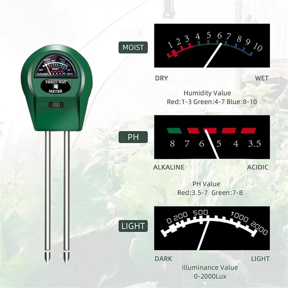 Moisture Sunlight PH Meter 3-IN-1 Soil Water Acidity Humidity Light PH Test Garden Plants Flowers Moist Tester