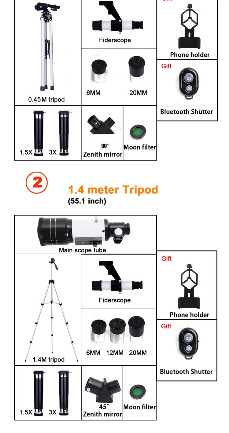 Professional Astronomical Telescope F30070 Monocular 150 Times Zoom HD Night Vision View Moon Star AZM70300 Stargazing