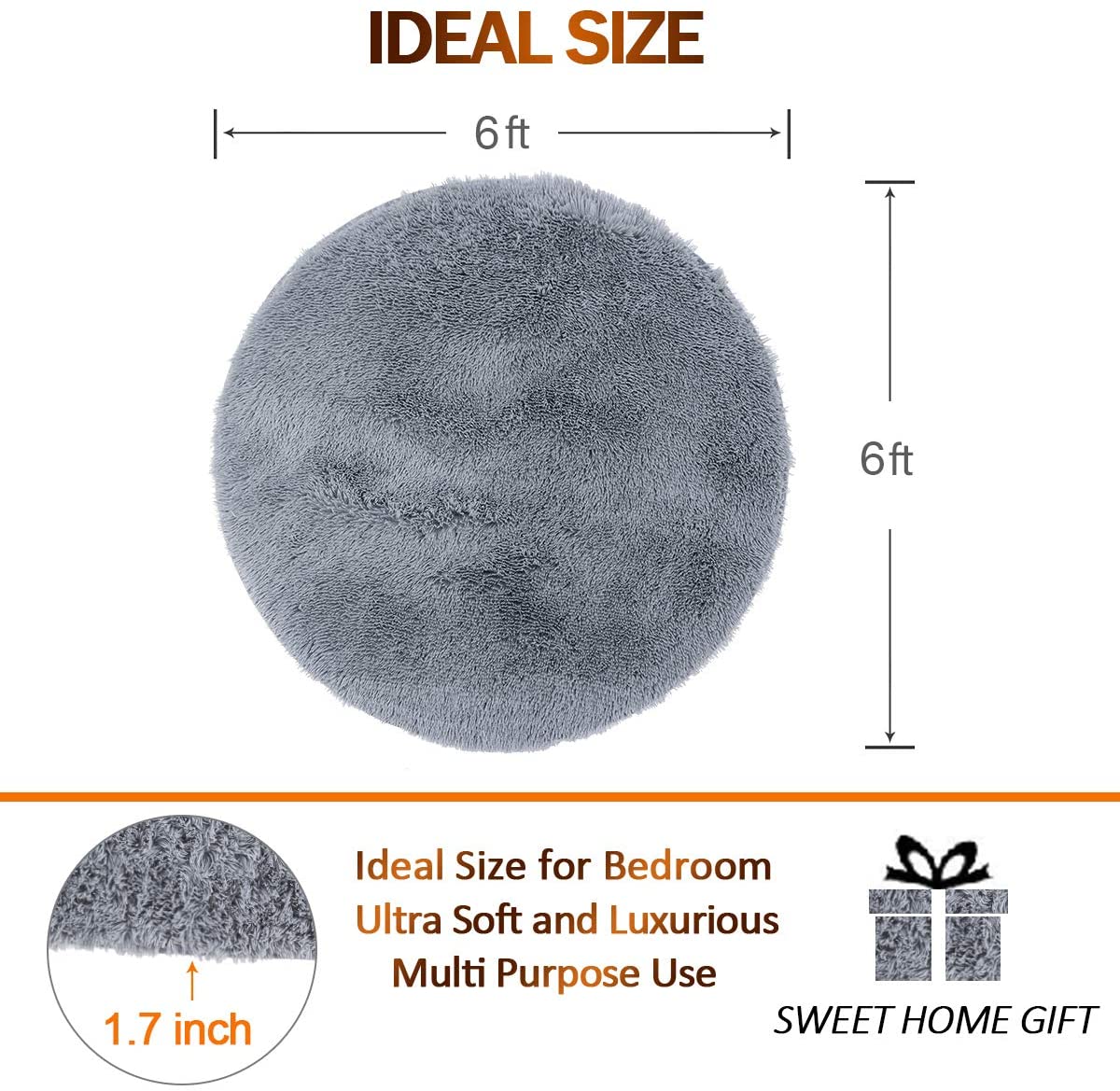 Silver Bubble Kiss Thick Round Rug Carpets for Living Room Soft Home Bedroom Kid Room Plush Salon Decoration