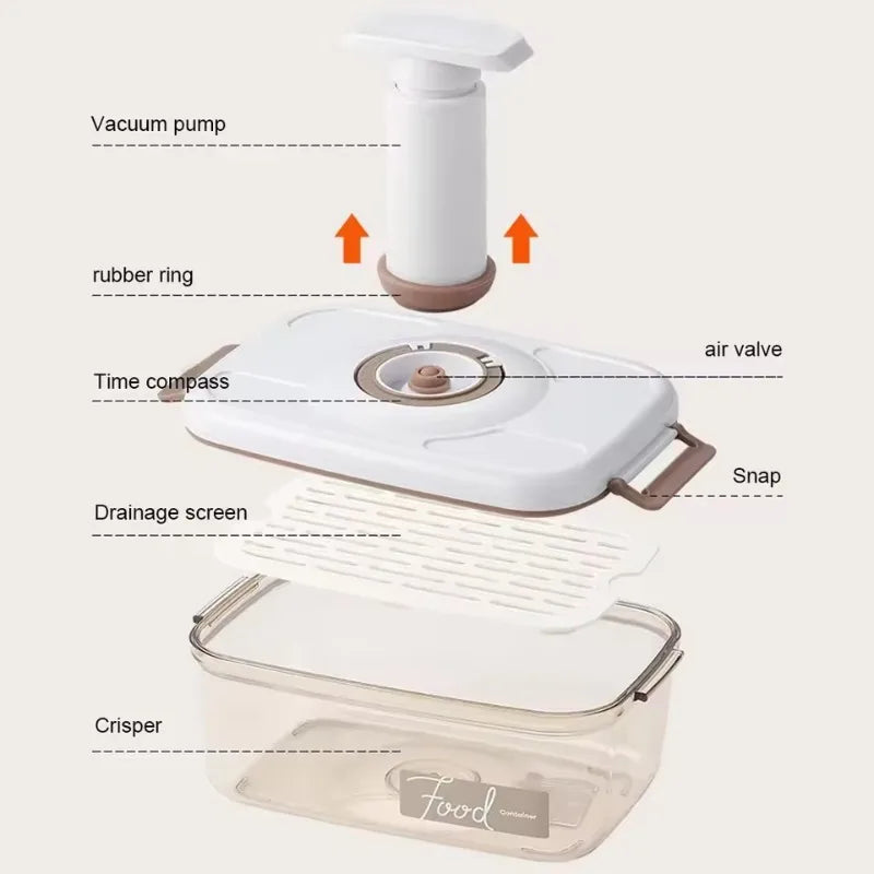 Vacuum Sealed Canister Household Fresh-keeping Box Refrigerator Food Storage Containers Drainable Kitchen Organizers Fruit Tank