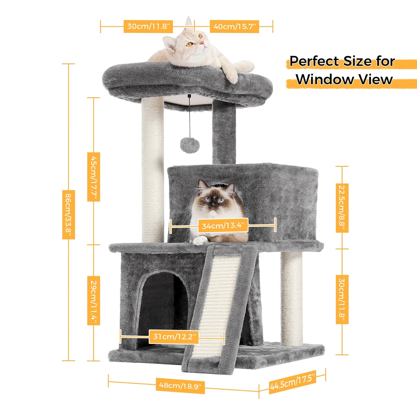 Free Shipping Multi-Level Cat Tree For Cats With Cozy Perches Stable Cat Climbing Frame Cat Scratch Board Toys Gray&Beige