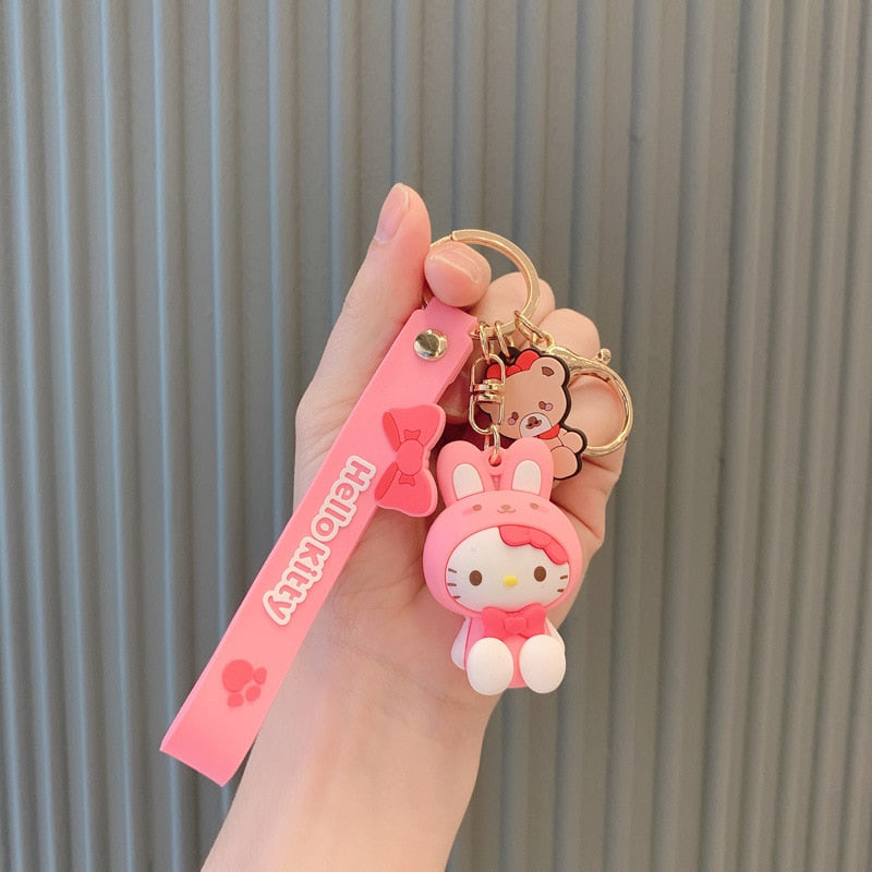 Kawaii Hello Kitty Keychain Sanrio Anime Cartoon Melody Kuromi Cinnamoroll Toys Cute Pendant Dolls Car Key Ring Girl&Child Gifts
