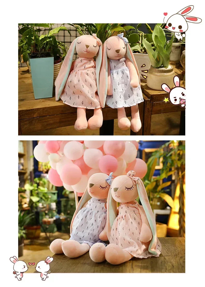 New 35cm Long Ears Cute Rabbit with Bow Doll Baby Soft Plush Toy Sleeping Stuffed Animal Baby Appease Gift for Infants Doll