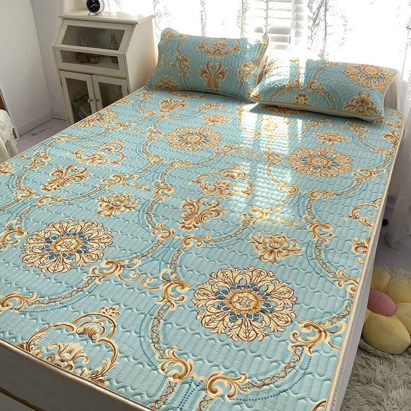 Flowers Latex Summer Mat Kit Cooling Feel Bed Pad and Pillowcase Cold Sleeping Bed Mat for Summer Breathable Folding Cool Mat