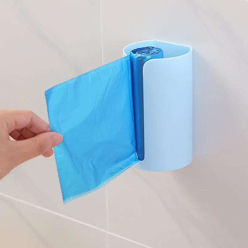 Wall Hanging Nail-Free Plastic Garbage Bag Holder Mounted Trash Bag Storage Box Cotton Pad Container For Home Kitchen Bathroom