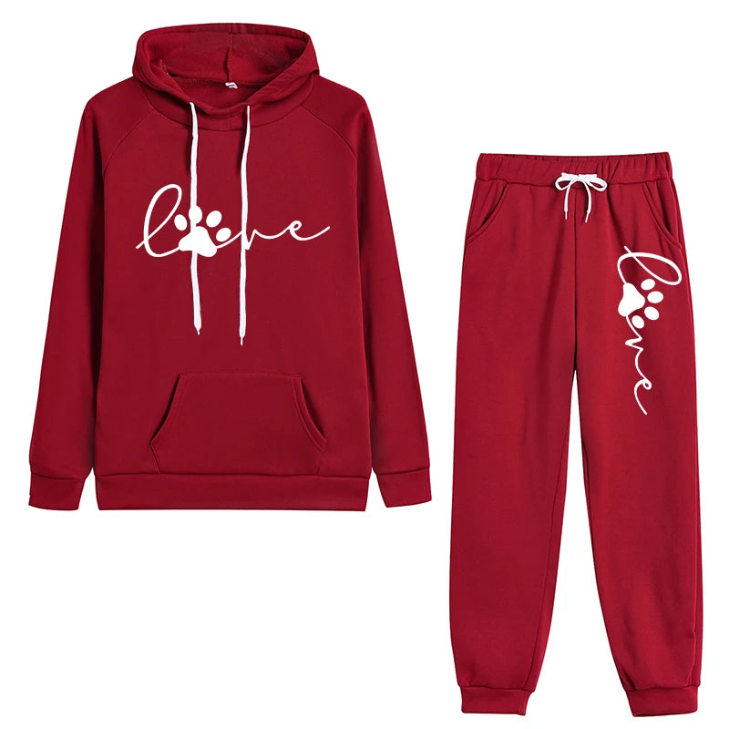 Women Hoodies Two Piece Sets High Quality Printing Hooded Sweatshirt Sweatpants Casual Jogging Suit Female Outwear and Trousers
