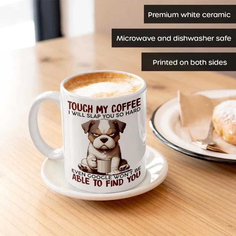 11 oz white ceramic coffee cup with dog pattern, perfect for daily drinking and coffee