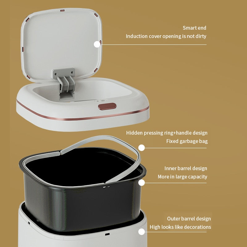 Smart Trash Can Automatic Induction Trash Bin Electric Touchless Wastebasket Kitchen Bathroom Waterproof Large Capacity Wastebin