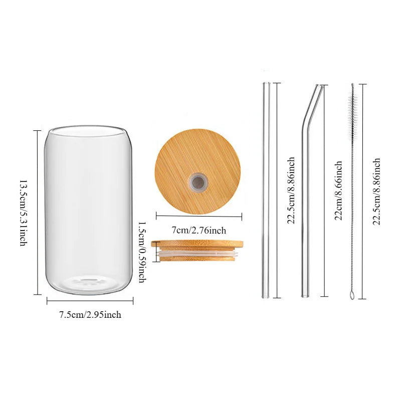 Multifunctional Bamboo Lid Glass, 16oz High Borosilicate Cola Cup, High Temperature Resistant Glass, Milk Tea Cup, Beverage Cup