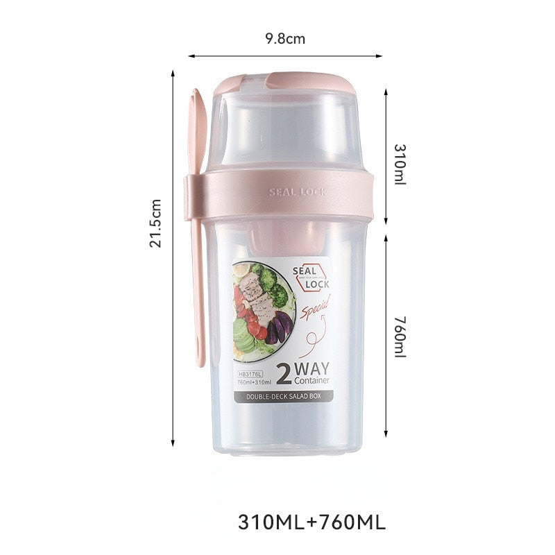 Breakfast Oatmeal Cereal Nut Yogurt Salad Cup Seal Container Set With Fork Sauce Cup Lid Bento Tuppers Food Taper Bowl Lunch Box