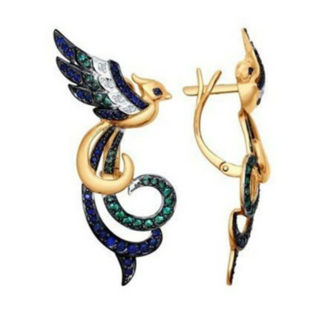Cute Hummingbird Shape Oil Drop Earrings New Fashion Temperament Silver Needle Earrings Niche Design Green Purple Jewelry
