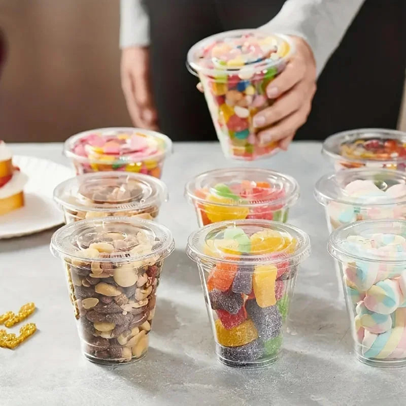 20/50PCS Transparent Milk Tea Cups with Lids Disposable Plastic Cups Fruit Juice Coffee Sand Ice Cream Beverage Containers party
