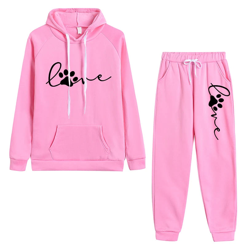 Women Hoodies Two Piece Sets High Quality Printing Hooded Sweatshirt Sweatpants Casual Jogging Suit Female Outwear and Trousers