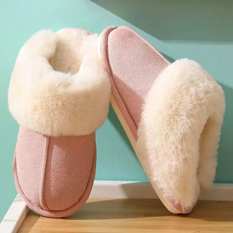 Winter Women Slippers Soft Sole Faux Home Winter Indoor Shoes Winter Warm Plush Home Cotton Fluffy Slippers Warm Home Slippers